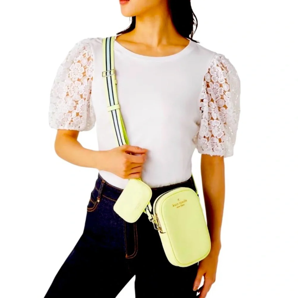 Kate Spade Rosie North South Zip Phone Crossbody  (Melon Rind/Neon Yellow) NWOT - Picture 3 of 7